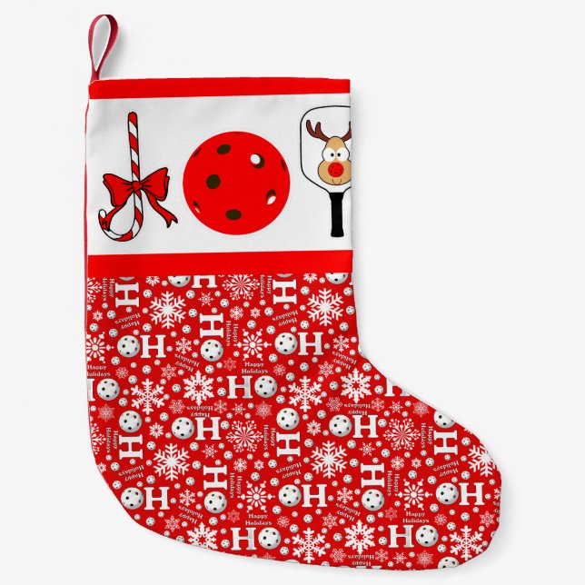 Pickleball Christmas Joy Reindeer Red and White Kleiner Weihnachtsstrumpf (Vorderseite)