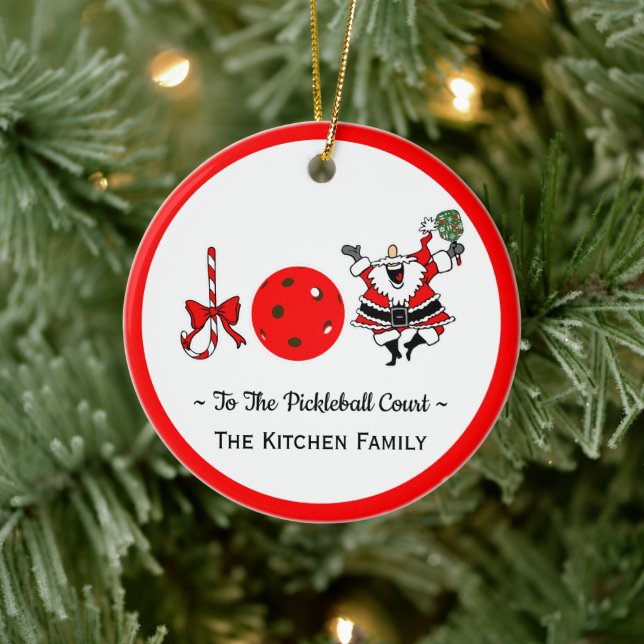 Pickleball Christmas Joy Santa Paddle Red Ball Keramik Ornament (Baum)