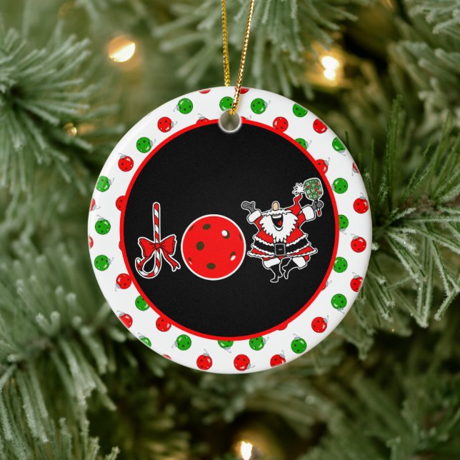 Pickleball Christmas Joy Santa Paddle Red Ball Keramik Ornament (Baum)
