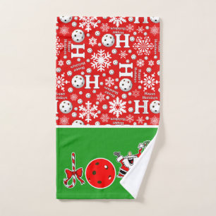 Pickleball Christmas Joy Santa Red und Green Handtuch