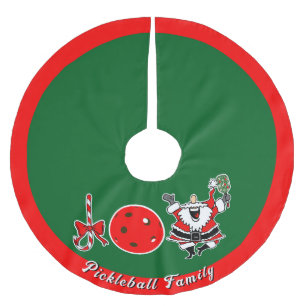 Pickleball Christmas Joy Santa Red und Green Polyester Weihnachtsbaumdecke
