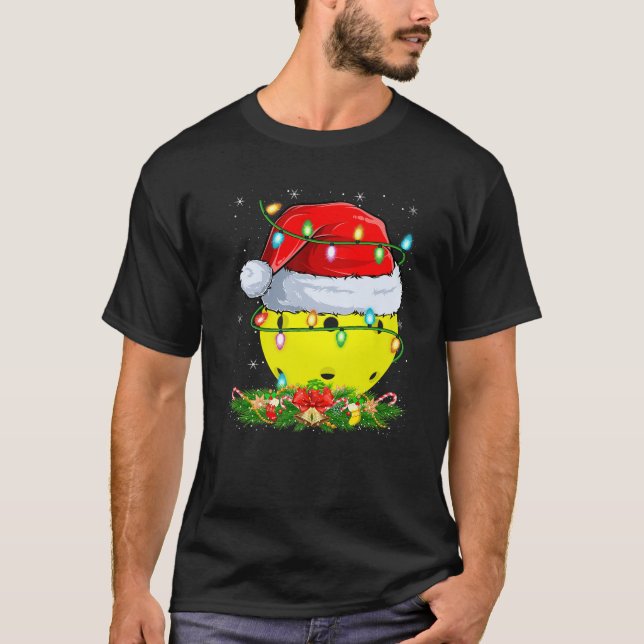Pickleball Christmas Lights Funny Pickleball Playe T-Shirt (Vorderseite)