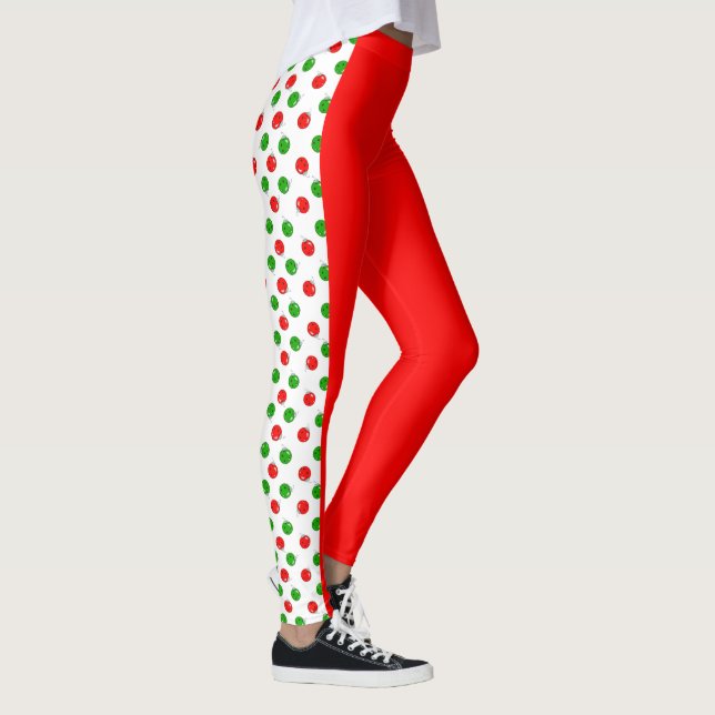 Pickleball Christmas Red and Green Pickleballs Leggings (Rechts)