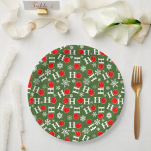 Pickleball Christmas Red Green Snowflakes Ho Ho Ho Pappteller