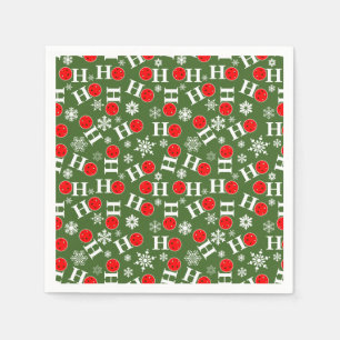 Pickleball Christmas Red Green Snowflakes Ho Ho Ho Serviette