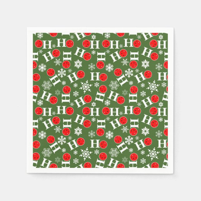 Pickleball Christmas Red Green Snowflakes Ho Ho Ho Serviette (Vorderseite)