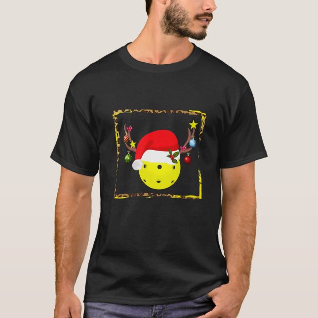 Pickleball Christmas Rentier Weihnachtsmannmütze S T-Shirt (Vorderseite)