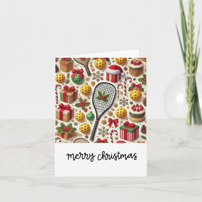 Pickleball Christmas Thema Karte (Vorderseite)