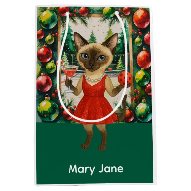 Pickleball Christmas Thema Mittlere Geschenktüte (Vorderseite)