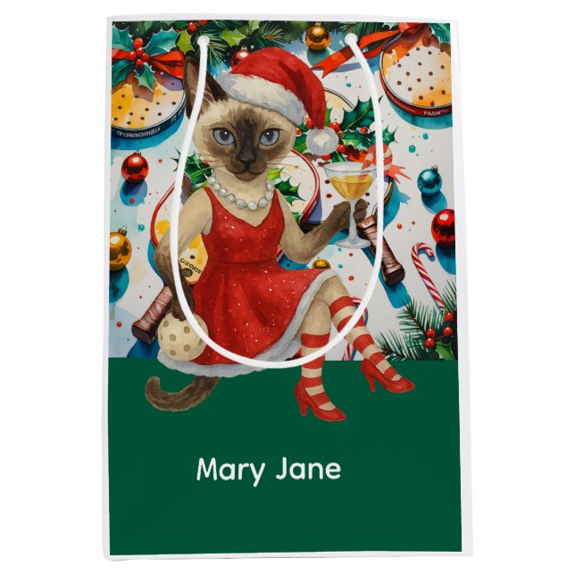 Pickleball Christmas Thema Mittlere Geschenktüte (Vorderseite)