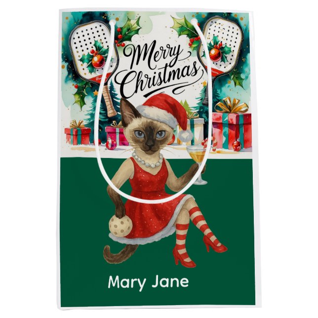 Pickleball Christmas Thema Mittlere Geschenktüte (Vorderseite)