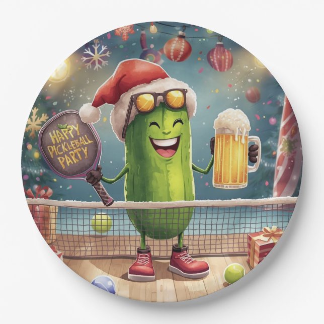 Pickleball Christmas Thema Pappteller (Vorderseite)