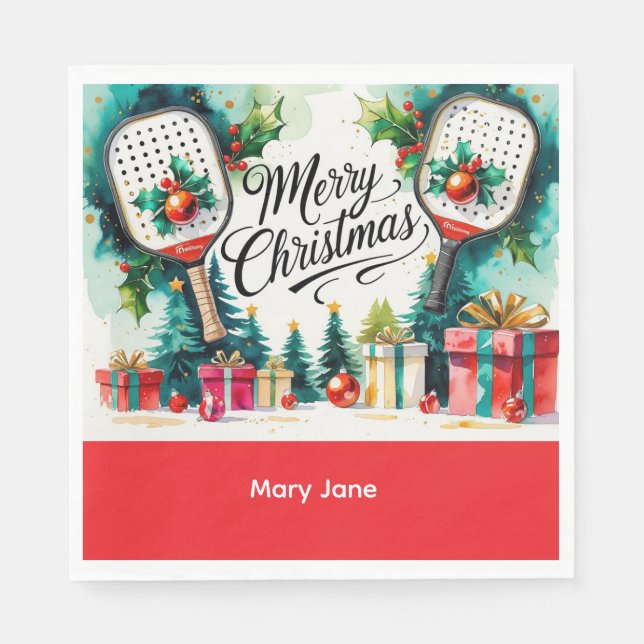 Pickleball Christmas Thema Serviette (Vorderseite)