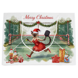 Pickleball Christmas themed with cat  Große Geschenktüte