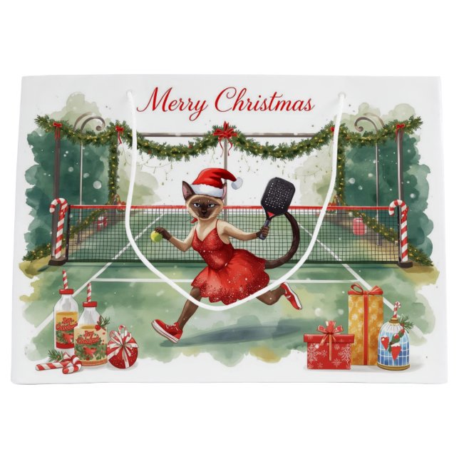 Pickleball Christmas themed with cat  Große Geschenktüte (Vorderseite)