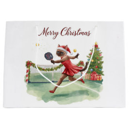 Pickleball Christmas themed with cat  Große Geschenktüte