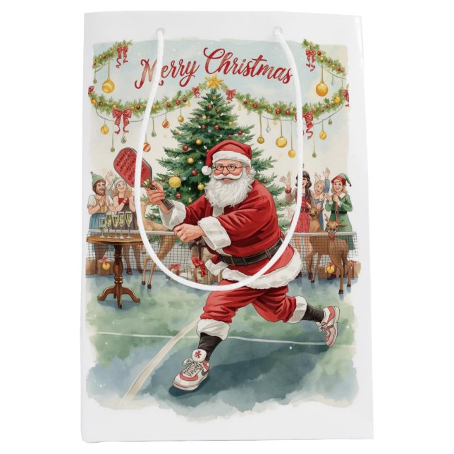 Pickleball Christmas themed with Santa Claus Mittlere Geschenktüte (Vorderseite)