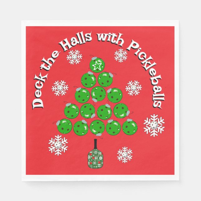 Pickleball Christmas Tree Deck the Halls Party Serviette (Vorderseite)