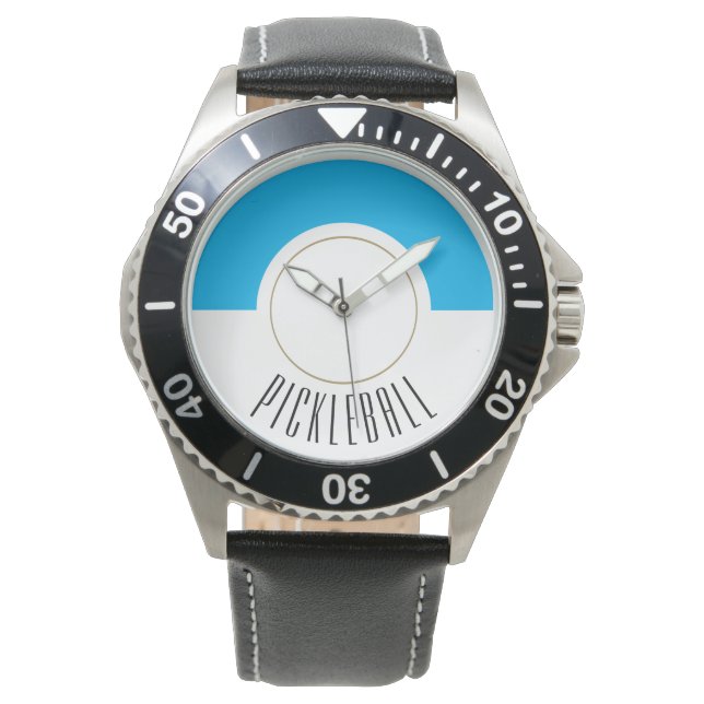 PICKLEBALL Circle Sky Blue White Color Block Armbanduhr (Vorderseite)