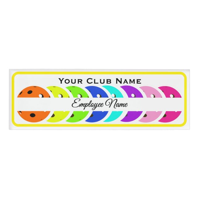 Pickleball Club Personalized Employee Rainbow Ball Namenschild (Vorderseite)