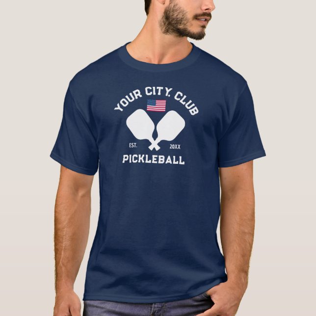 Pickleball Club Team Player USA American Flag T-Shirt (Vorderseite)
