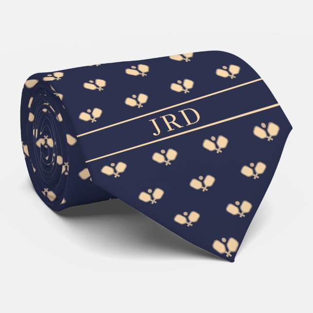 Pickleball Clubs Monogram Name Navy Blue Neck Tie Krawatte (Gerollt)