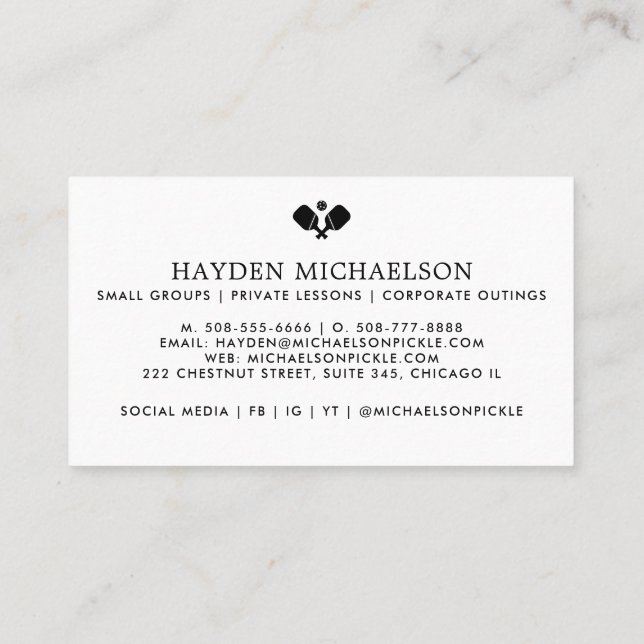 Pickleball Coach Teaching Pro - Logo hinzufügen Visitenkarte (Rückseite)