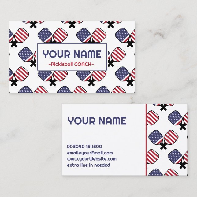 Pickleball Coach - USA-Muster auf weiß Visitenkarte (Vorne/Hinten)
