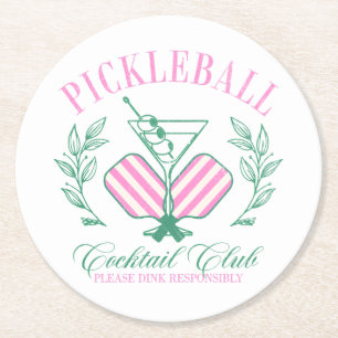 Pickleball Cocktail Club Runder Pappuntersetzer