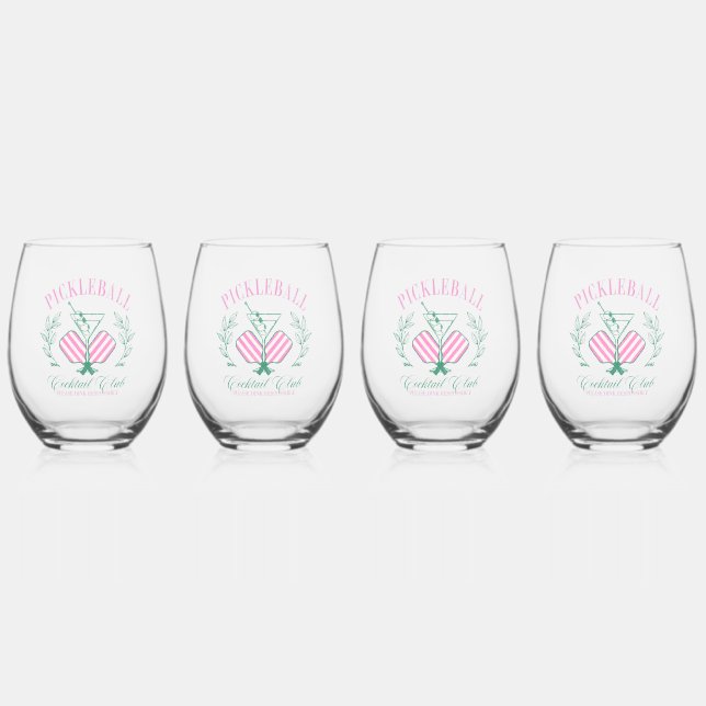 Pickleball Cocktail Club Weinglas Ohne Stiel (Vorderseite)