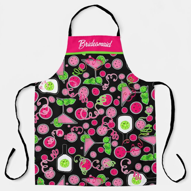 Pickleball Cosmo Cocktail Tag Dinking Party Schwar Schürze (Vorderseite)
