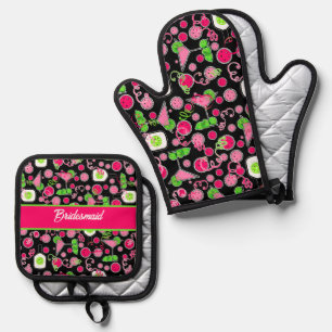 Pickleball Cosmo Cocktail Tag Trinkparty Schwarz Ofenhandschuh & Topflappen-Set