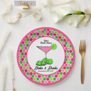 Pickleball Cosmo Dinks & Drinks Pink Honeycomb Pappteller