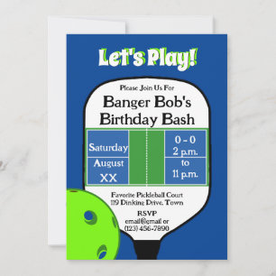 Pickleball Court Birthday Party Blue Green Foto Einladung