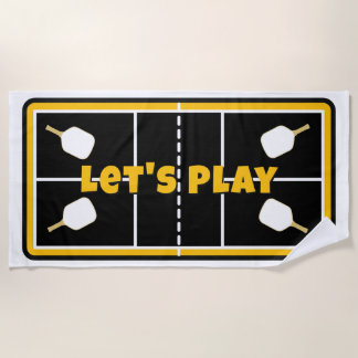 Pickleball Court Yellow Black & White Personalized Strandtuch