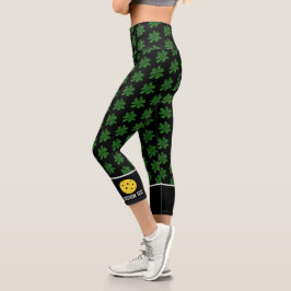 Pickleball Design Funny Lucky 4 Leaf Klee Custom Capri Leggings
