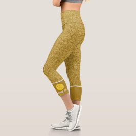 Pickleball Design Gold Glitzer Print Custom Capri Leggings