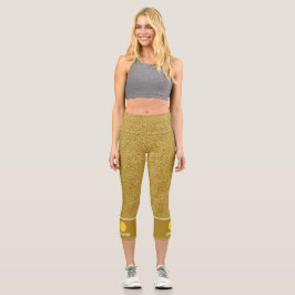 Pickleball Design Gold Glitzer Print Custom Capri Leggings