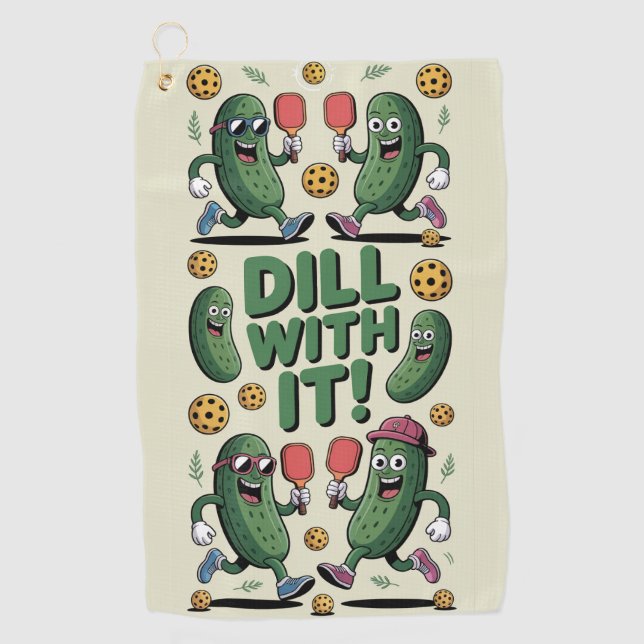 Pickleball Dill mit it Cartoon Pickle Golfhandtuch (Vorderseite)