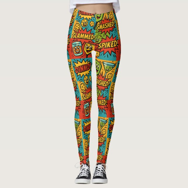 Pickleball DINKED! Leggings mit Comic Vibes (Vorderseite)