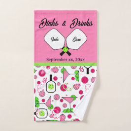 Pickleball Dinks & Drinks Brautparty Pink Cosmo Handtuch