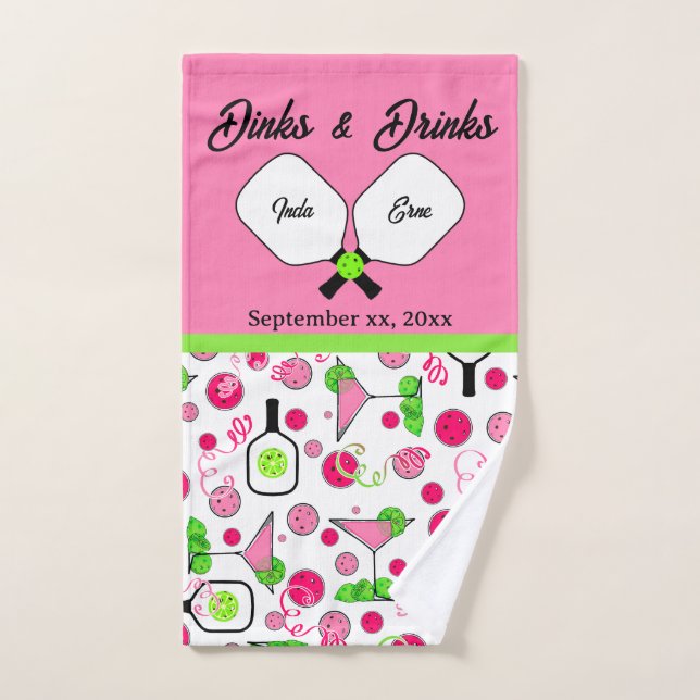 Pickleball Dinks & Drinks Bridal Shower Pink Cosmo Handtuch (Handtuch)