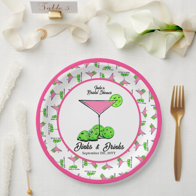Pickleball Dinks & Drinks Pink Cosmo Cocktails  Pappteller (Hochzeit)