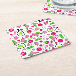 Pickleball Dinks & Drinks Pink Cosmo Cocktails Rechteckiger Pappuntersetzer