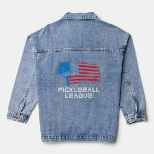Pickleball Distressed American USA Flag Pickleball Jeansjacke