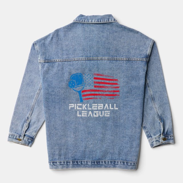 Pickleball Distressed American USA Flag Pickleball Jeansjacke (Rückseite)