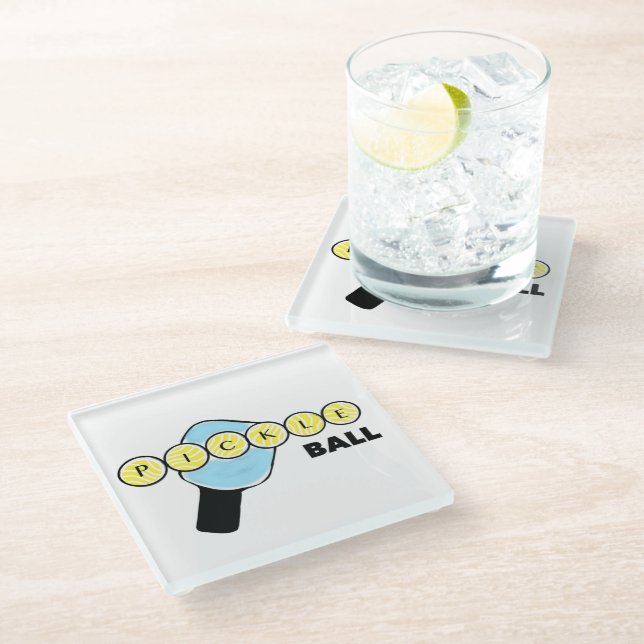 Pickleball Drink Coaster Glas Glasuntersetzer (Schrägansicht)