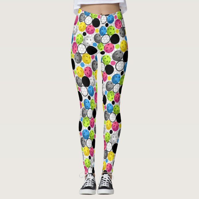 Pickleball Druck mit pinkfarbenen Bällen Leggings (Vorderseite)