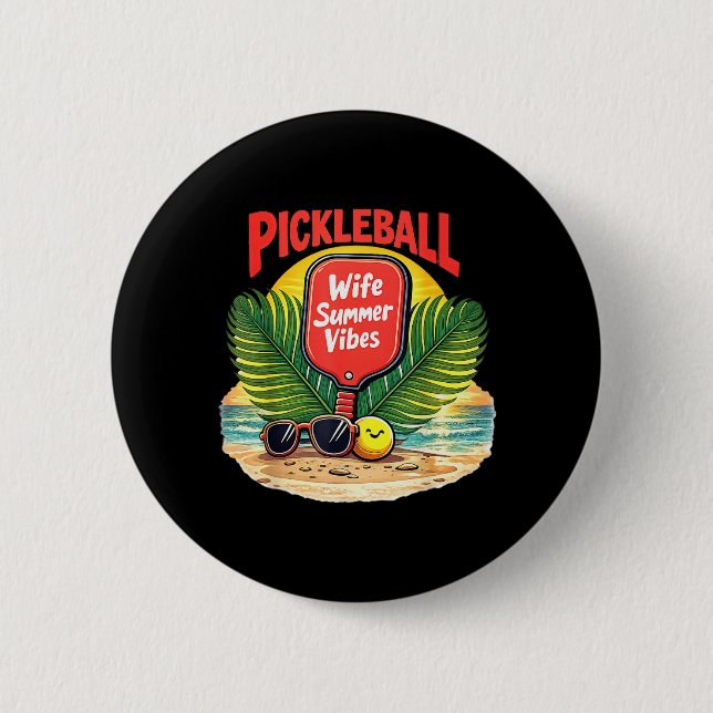 Pickleball-Ehefrau Sommer-Vibes Retro-Strand Button (Vorderseite)