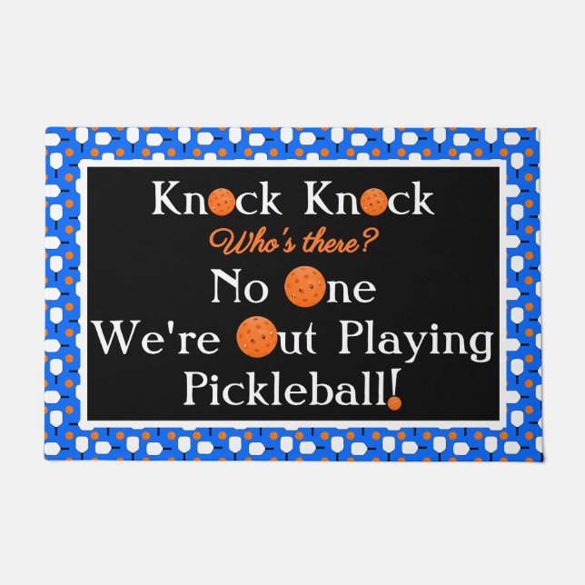Pickleball-Eingang Klopf Klopf-Witz Blau Orange Fußmatte (Vorderseite)